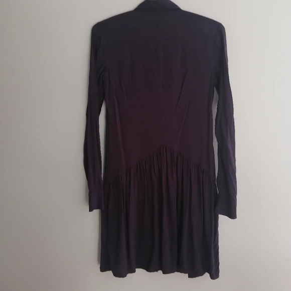 Theory Failly Rove Pleated Drop Waist Long Sleeve Purple Button Shirt Dress 2 - Picture 4 of 16